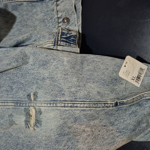Free People Blue Denim Jacket with Gray Hood - Picture 13 of 16